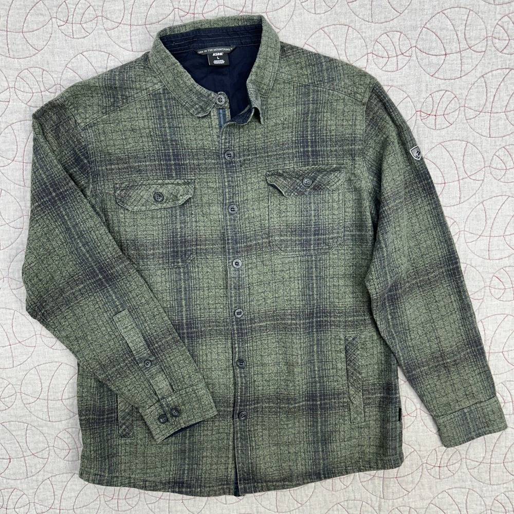 KUHL Deviatr Shirt-Jac Shacket Green Plaid Long Sleeve Pockets / Mens Large